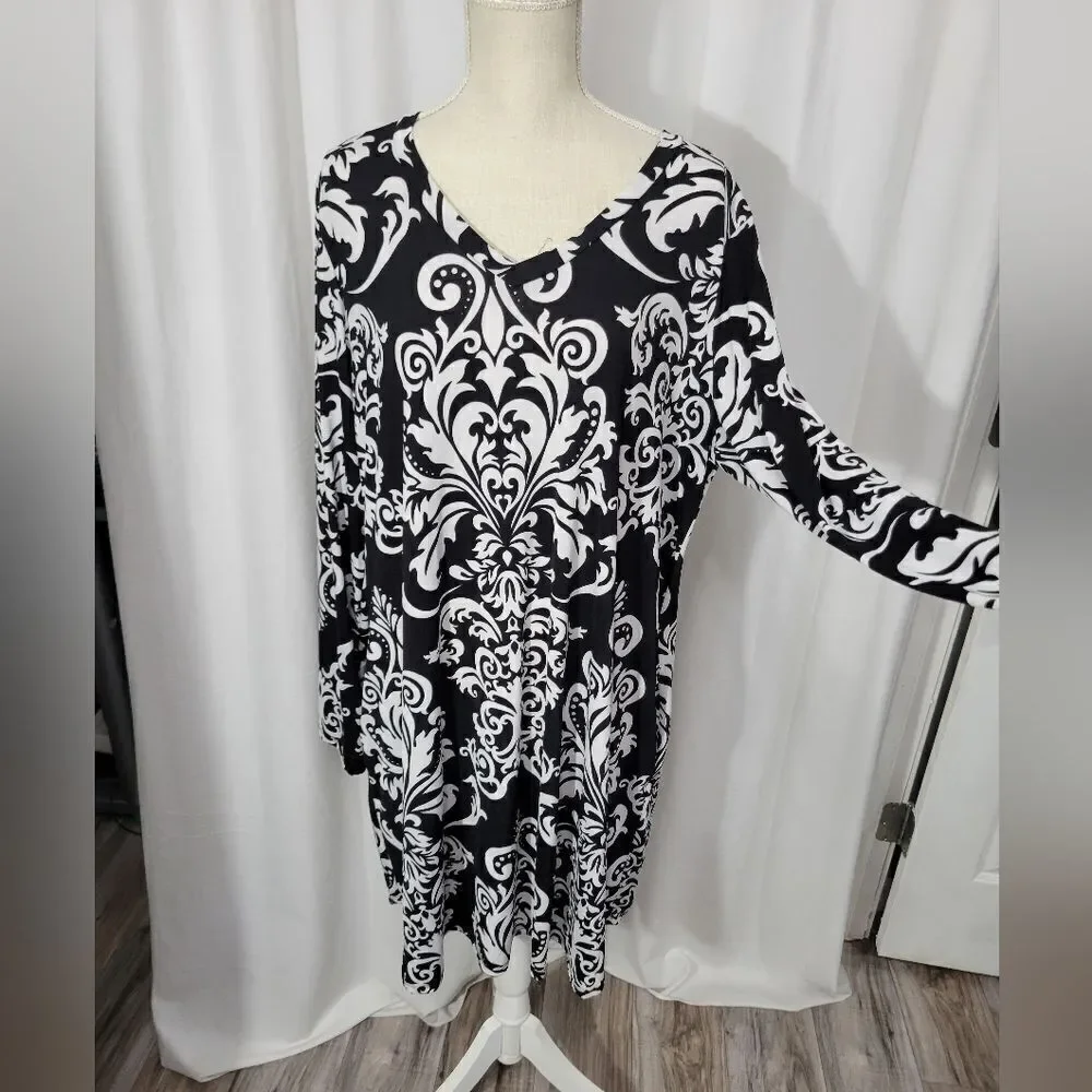 Chic soul Black and white paisley swing dress with pockets Sz XXL - Picture 9 of 11